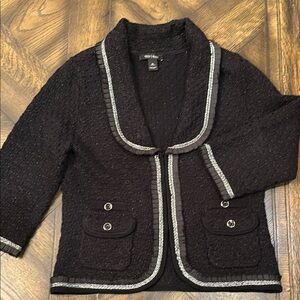 White House Black Market Black and Silver Tailored Boucle Sweater Blazer